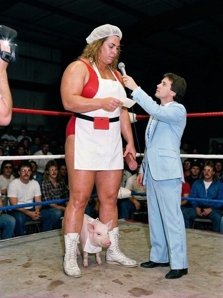 Big Barb the Butcher in the ring at a G.L.A.M. taping