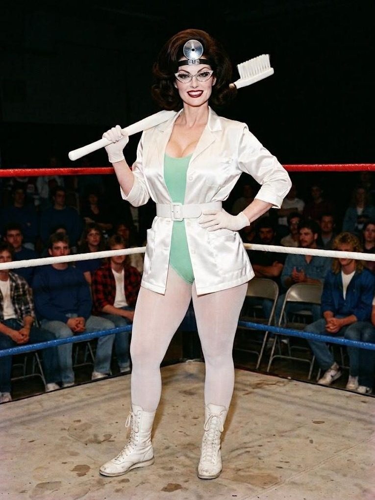 Dr. Dentina in the ring at a G.L.A.M. taping