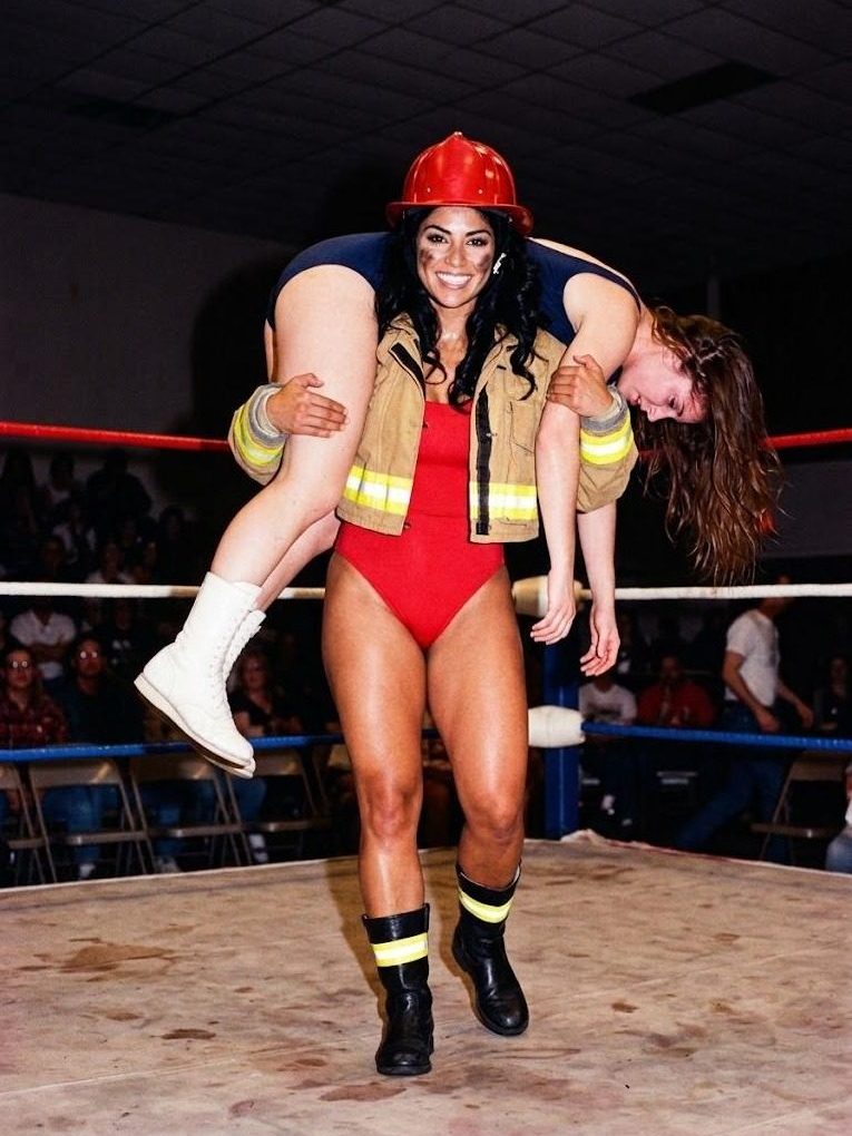 Five-Alarm Fiona in the ring at a G.L.A.M. taping