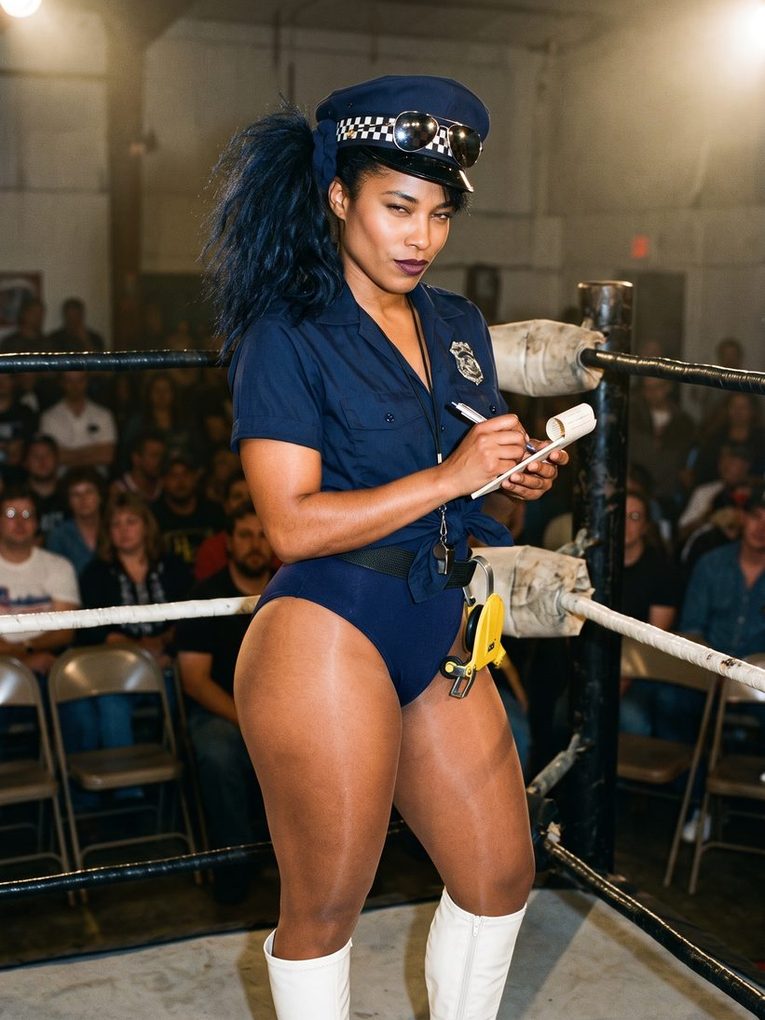 Miss Demeanor in the ring at a G.L.A.M. taping